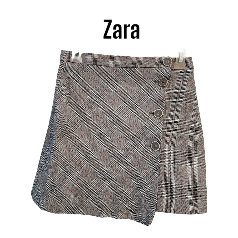 Zara Gray Plaid Skirt with Button Detail S